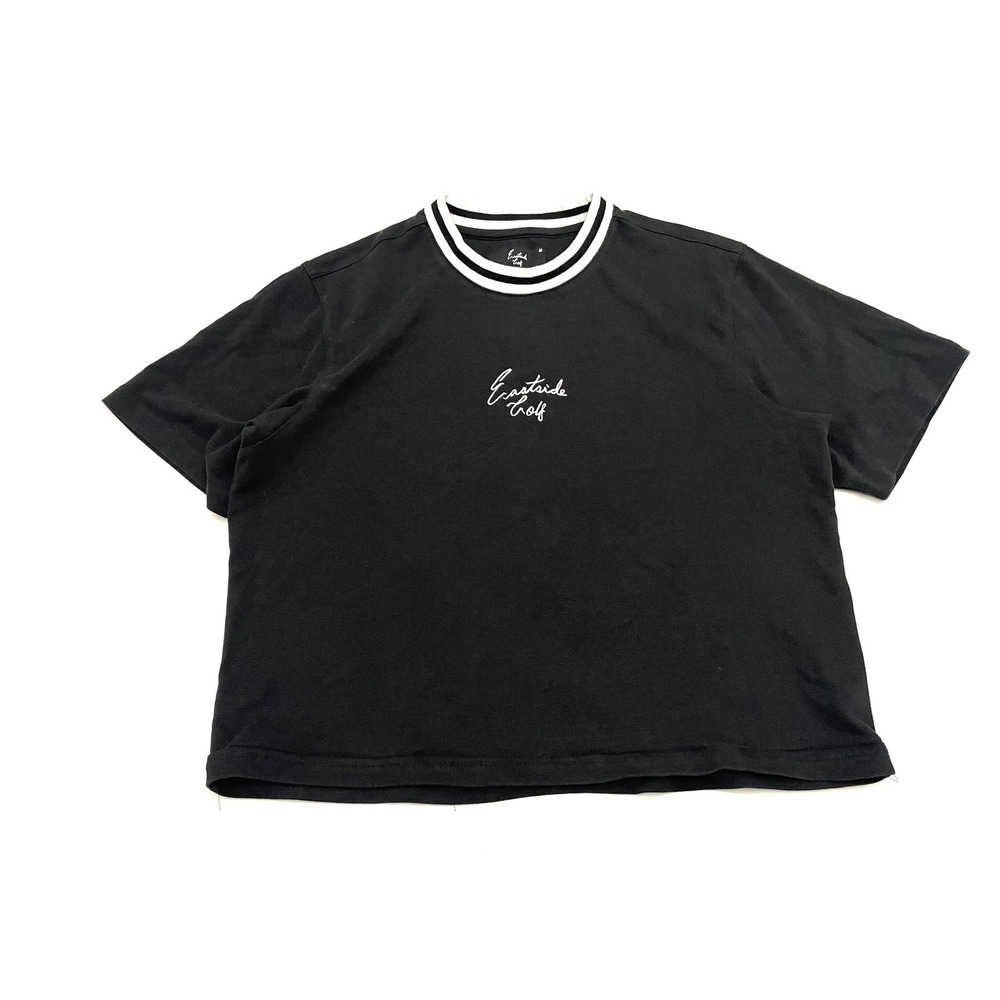 Eastside Golf Womens Cropped T-Shirt Medium Black Embroidered Logo Pique‎